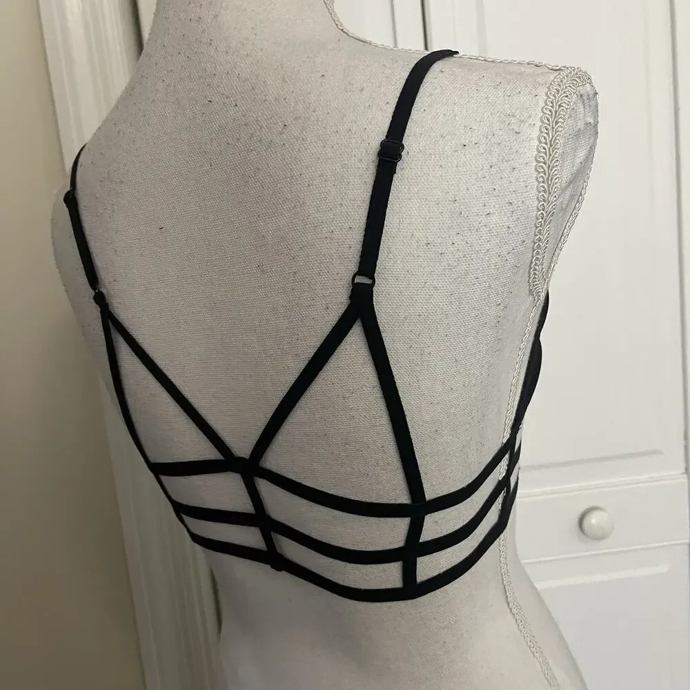 Women’s Sexy Bra Cross Lines Sexy Strappy Lightweight Lingerie No Pad Black S-L‎
